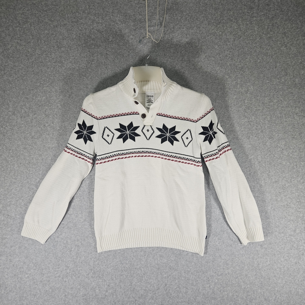Izod Boys White, Navy and Red Sweater Size L 14/16